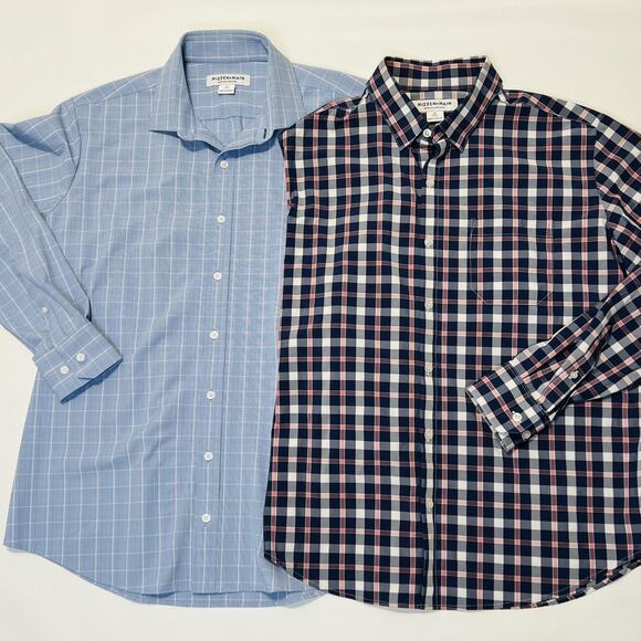 Mizzen+Main Shirt Mens Medium Blue Plaid Performance Dress Stretch Classic Fit - Picture 1 of 13